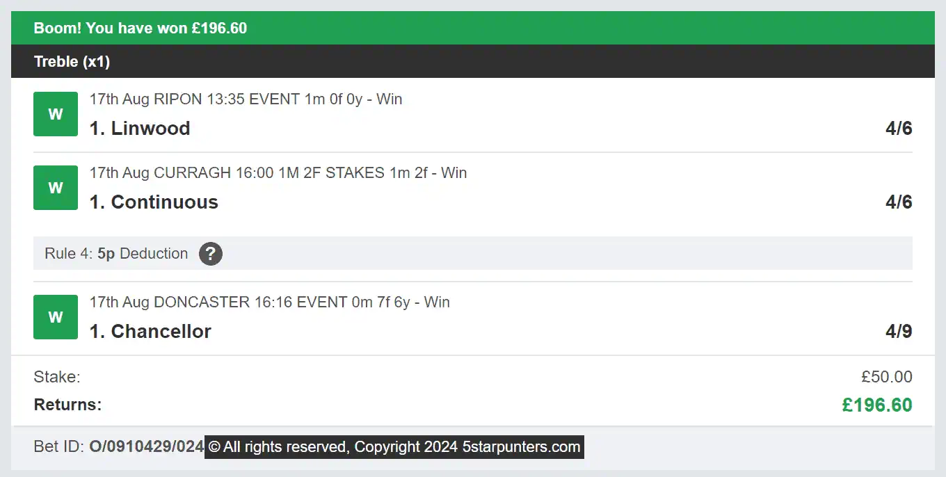 5 Star Punters - Multi Winner - 2024-08-17