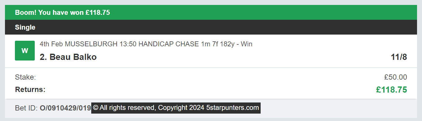 5 Star Punters - Winner 1 - 2024-02-04