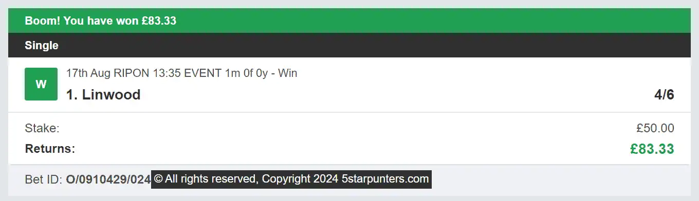 5 Star Punters - Winner 1 - 2024-08-17