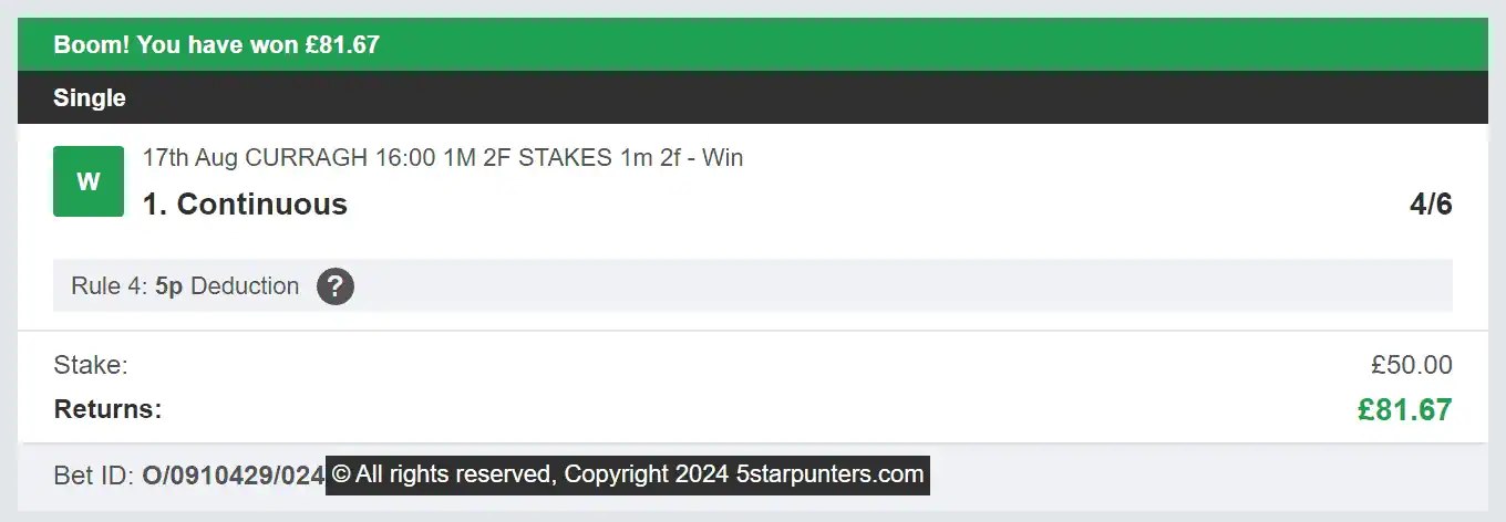 5 Star Punters - Winner 2 - 2024-08-17