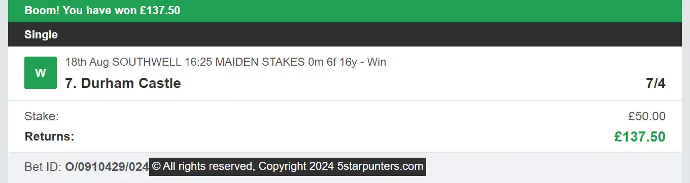 5 Star Punters - Winner 2 - 2024-08-18