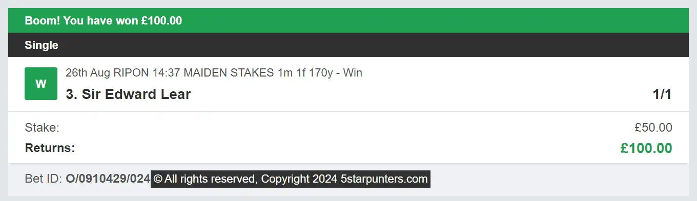 5 Star Punters - Winner 2 - 2024-08-26