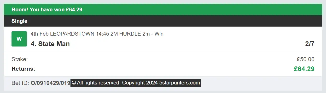 5 Star Punters - Winner 3 - 2024-02-04