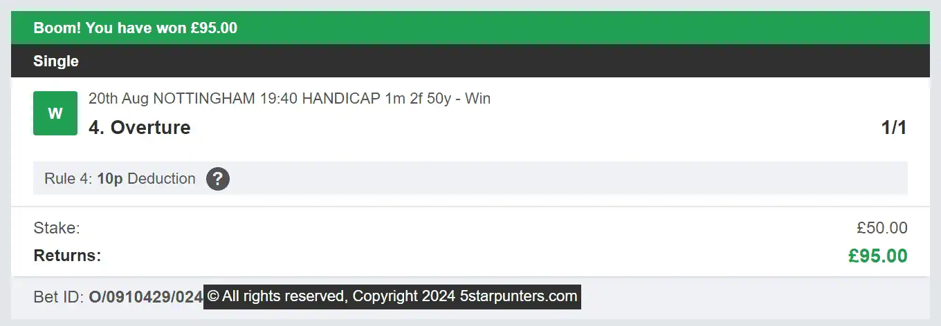 5 Star Punters - Winner 3 - 2024-08-20